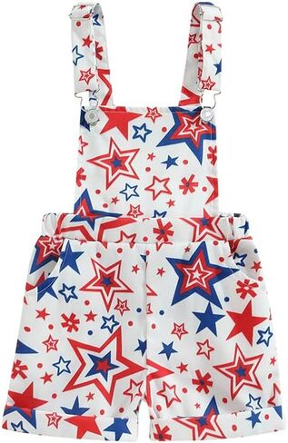 Toddler Baby Boy Girl 4th of July Outfit Overalls American Flag Jumpsuit Shorts Kids Summer Clothes in Saudi Arabia