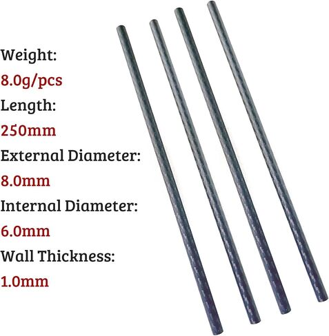 4pcs 16mm Carbon Fiber Tube 16mmx14mmx330mm,6/8/10/12/14mm Available, 3K roll Wrapped Twill Matte Finish in Saudi Arabia