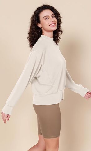 ODODOS Modal Soft Long Sleeve Oversized Sweatshirts for Women High Crew Neck Relaxed Pullover Tops in Kuwait