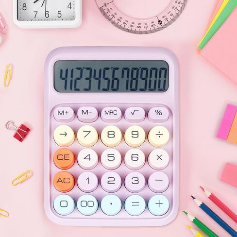 آلة حاسبة ميكانيكية مع أزرار كبيرة، آلات حاسبة سطح المكتب، 12 رقمًا، شاشة LCD كبيرة، آلة حاسبة مكتبية، آلة حاسبة وردية لطيفة للمعلمين والطلاب المكتب الأساسي (أرجواني) in Kuwait