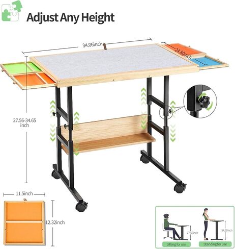 1500 Piece Jigsaw Puzzle Table with Legs for Adults, 5-Tilting-Angle & Height Adjustable Puzzle Table with Draws, Wooden Puzzle Board with Extended Support Bar & 4 Wheels in Saudi Arabia