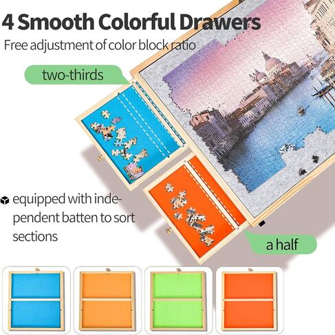 1500 Piece Jigsaw Puzzle Table with Legs for Adults, 5-Tilting-Angle & Height Adjustable Puzzle Table with Draws, Wooden Puzzle Board with Extended Support Bar & 4 Wheels in Saudi Arabia