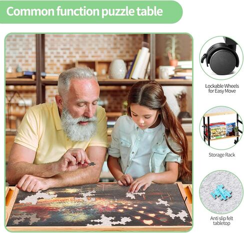 1500 Piece Jigsaw Puzzle Table with Legs for Adults, 5-Tilting-Angle & Height Adjustable Puzzle Table with Draws, Wooden Puzzle Board with Extended Support Bar & 4 Wheels in Saudi Arabia