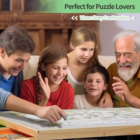 1500 Piece Jigsaw Puzzle Table with Legs for Adults, 5-Tilting-Angle & Height Adjustable Puzzle Table with Draws, Wooden Puzzle Board with Extended Support Bar & 4 Wheels in Saudi Arabia
