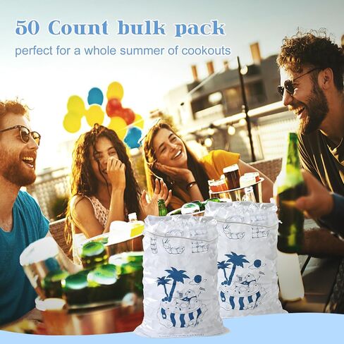 Ice Bags 8 lb with Drawstring, 50 Pack Reusable Ice Cube Bags, 11 x 19 Inch Heavy-Duty Ice Bags for Ice Machines, Ice Storage Bags with Plastic Drawstring for Freezer Keeper(2 Mils Thickness) in Saudi Arabia