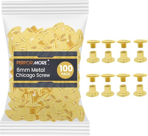 Performore 100 Pack of Chicago Screw Post Binding Screws, 6mm Brass Plated Metal Screw Posts for Scrapbooking, Photo Albums, Binding Leather Repair in Saudi Arabia