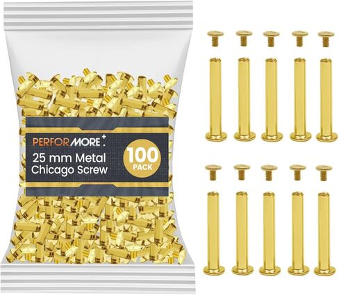 Performore 100 Pack of Chicago Screw Post Binding Screws, 25mm Brass Plated Metal Screw Posts for Scrapbooking, Photo Albums, Binding Leather Repair in Saudi Arabia