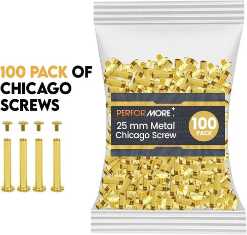 Performore 100 Pack of Chicago Screw Post Binding Screws, 25mm Brass Plated Metal Screw Posts for Scrapbooking, Photo Albums, Binding Leather Repair in Saudi Arabia