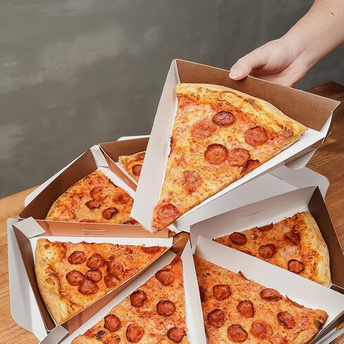 علب شرائح بيتزا من Restaurantware Eco Pie مقاس 9.3 × 10.3 × 1.8 بوصة، 100 حاوية شرائح بيتزا صدفية - قفل تبويب مقاوم للدهون، صناديق بيتزا فردية من الورق الأبيض لأكشاك المطاعم والمقاهي in Saudi Arabia
