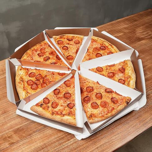 علب شرائح بيتزا من Restaurantware Eco Pie مقاس 9.3 × 10.3 × 1.8 بوصة، 100 حاوية شرائح بيتزا صدفية - قفل تبويب مقاوم للدهون، صناديق بيتزا فردية من الورق الأبيض لأكشاك المطاعم والمقاهي in Saudi Arabia