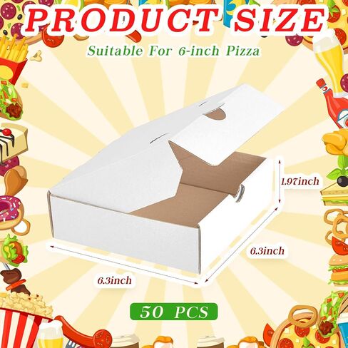 50 Pcs mini Pizza Boxes 6.3 x 6.3 x 1.97'' Kraft Corrugated Pizza Boxes Cardboard Boxes Takeaway Mailing Shipping Storage Boxes for Pizza Cake Cookies Food(White) in Saudi Arabia
