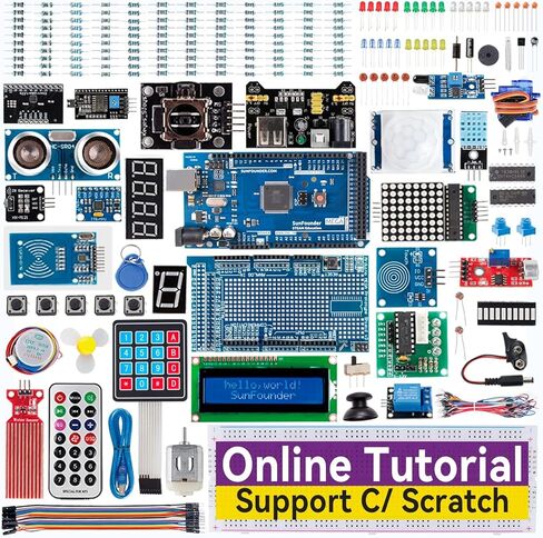 مجموعة المرح للإلكترونيات من SunFounder مع وحدة LCD 1602 ولوحة توصيل وLED ومقاوم متوافق مع Arduino UNO R3 MEGA2560 Raspberry Pi 400 4B 3B 3B+ 2B 2B+ in Saudi Arabia