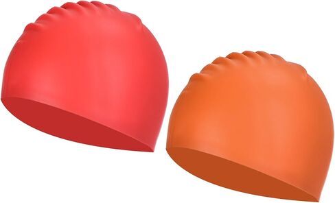 PATIKIL Silicone Swim Cap, 2 Pcs Waterproof Swimming Hat Non-Slip Adult Swimming Cap for Women and Men Swim Training Racing, Orange & Red in Saudi Arabia