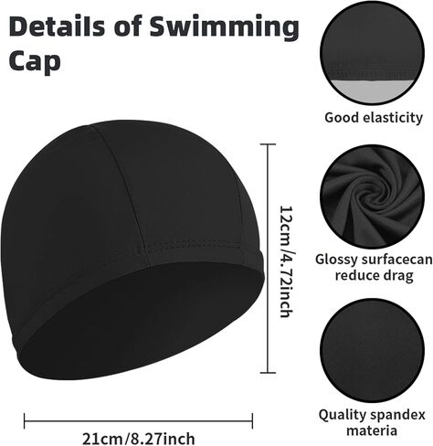 2 Pack Black Swimming Cap Swimming Goggles for Both Adults & Kids Fabric Durable Non-Waterproof Cloth Swimming Pool Cap No Leaking Anti Fog UV Protection Goggles, with Nose Clip, Ear Plugs in Kuwait