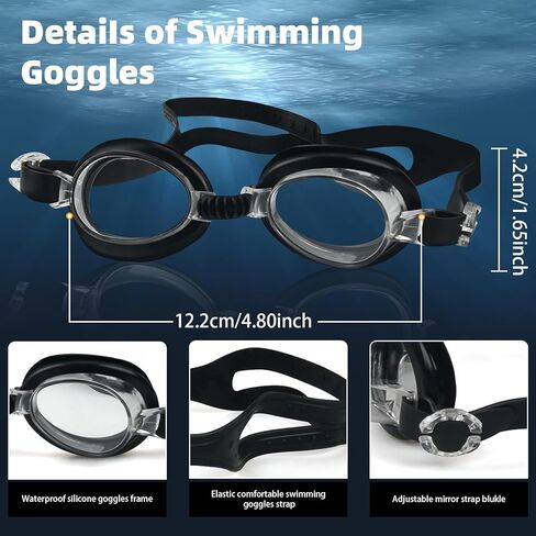 2 Pack Black Swimming Cap Swimming Goggles for Both Adults & Kids Fabric Durable Non-Waterproof Cloth Swimming Pool Cap No Leaking Anti Fog UV Protection Goggles, with Nose Clip, Ear Plugs in Kuwait