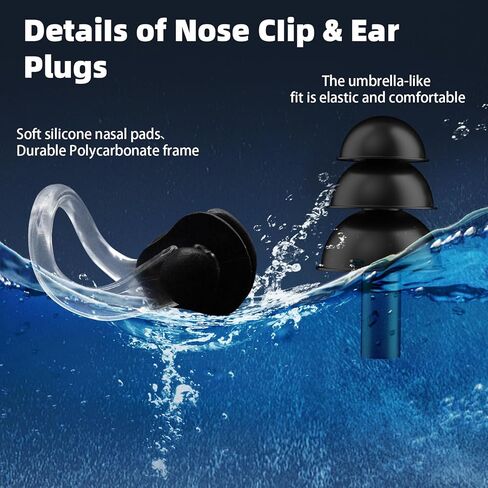 2 Pack Black Swimming Cap Swimming Goggles for Both Adults & Kids Fabric Durable Non-Waterproof Cloth Swimming Pool Cap No Leaking Anti Fog UV Protection Goggles, with Nose Clip, Ear Plugs in Kuwait