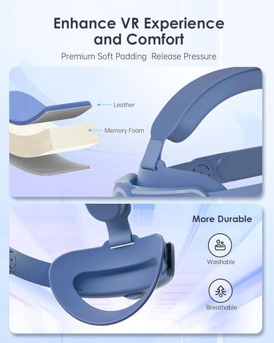 الأشرطة المتوافقة مع حزام الرأس Quest 3 لحزام الرأس Meta Quest 3، حزام الرأس الصلب المريح من إكسسوارات الواقع الافتراضي - أحزمة النخبة - أزرق عنصري in Kuwait