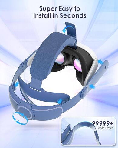 الأشرطة المتوافقة مع حزام الرأس Quest 3 لحزام الرأس Meta Quest 3، حزام الرأس الصلب المريح من إكسسوارات الواقع الافتراضي - أحزمة النخبة - أزرق عنصري in Kuwait