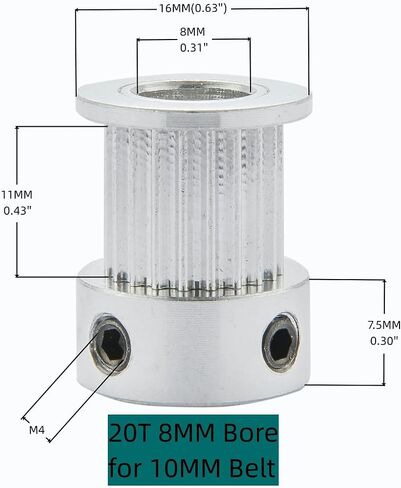 GT2 Timing Pulleys 20 Teeth 6.35mm Bore 6mm Width for 3D Printer 2mm Pitch Aluminum Timing Belt Pulley Wheel with Allen Wrench (Pack of 5Pcs) in Saudi Arabia