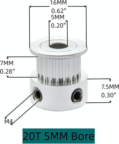 GT2 Timing Pulleys 20 Teeth 6.35mm Bore 6mm Width for 3D Printer 2mm Pitch Aluminum Timing Belt Pulley Wheel with Allen Wrench (Pack of 5Pcs) in Saudi Arabia