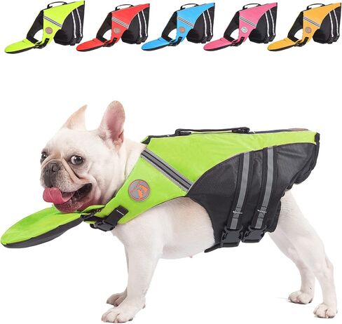 French Bulldog Life Jacket, High Flotation Dog Life Vest for Swimming Boating, Reflective Dog Swim Vest with Chin Float and Rescue Handle (Chest Girth: 17" to 30",Weight: 17" to 28" LB) in Saudi Arabia
