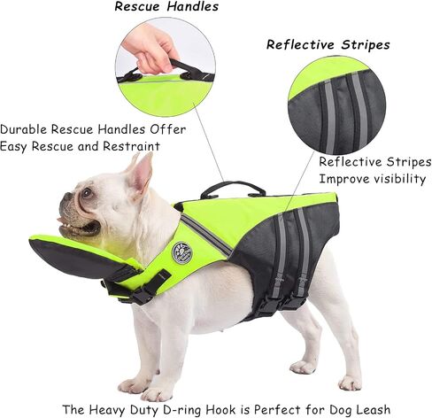 French Bulldog Life Jacket, High Flotation Dog Life Vest for Swimming Boating, Reflective Dog Swim Vest with Chin Float and Rescue Handle (Chest Girth: 17" to 30",Weight: 17" to 28" LB) in Saudi Arabia