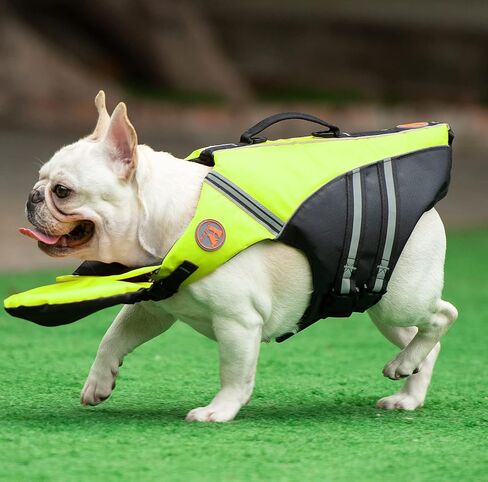 French Bulldog Life Jacket, High Flotation Dog Life Vest for Swimming Boating, Reflective Dog Swim Vest with Chin Float and Rescue Handle (Chest Girth: 17" to 30",Weight: 17" to 28" LB) in Saudi Arabia