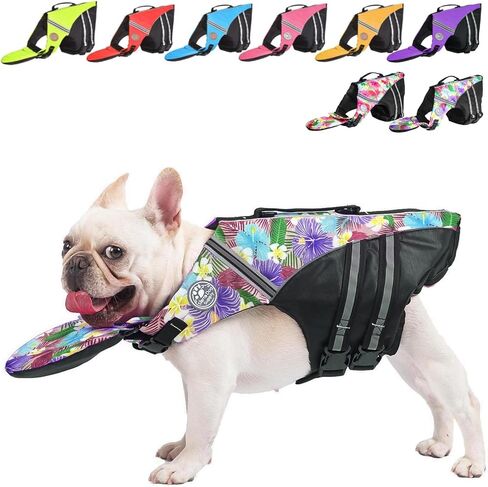 French Bulldog Life Jacket, High Flotation Dog Life Vest for Swimming Boating, Reflective Dog Swim Vest with Chin Float and Rescue Handle (Chest Girth: 17" to 30",Weight: 17" to 28" LB) in Saudi Arabia