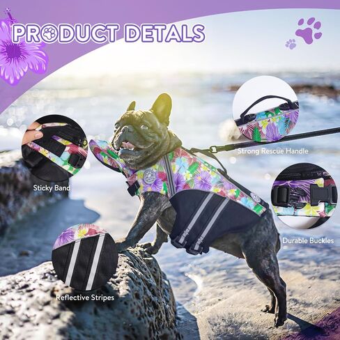 French Bulldog Life Jacket, High Flotation Dog Life Vest for Swimming Boating, Reflective Dog Swim Vest with Chin Float and Rescue Handle (Chest Girth: 17" to 30",Weight: 17" to 28" LB) in Saudi Arabia