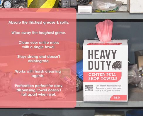 Fresh Towel Heavy Duty Center Pull Shop Towel Rags for Cleaning- (1 Box of 160 Sheets) Disposable Cleaning Towels - 9 x 12 inches - FT800 (Red) in Saudi Arabia