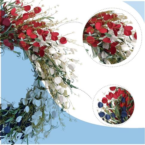 Bibelot 22 بوصة العلم الأمريكي إكليل الزهور الزخارف الوطنية إكليل أحمر أبيض أزرق الاصطناعي الزهور غصين إكليل الرابع من يوليو يوم الاستقلال يوم الذكرى يوم العلم شنقا الديكور in Kuwait