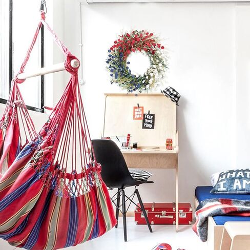 Bibelot 22 بوصة العلم الأمريكي إكليل الزهور الزخارف الوطنية إكليل أحمر أبيض أزرق الاصطناعي الزهور غصين إكليل الرابع من يوليو يوم الاستقلال يوم الذكرى يوم العلم شنقا الديكور in Kuwait