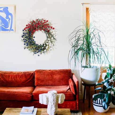 Bibelot 22 بوصة العلم الأمريكي إكليل الزهور الزخارف الوطنية إكليل أحمر أبيض أزرق الاصطناعي الزهور غصين إكليل الرابع من يوليو يوم الاستقلال يوم الذكرى يوم العلم شنقا الديكور in Kuwait