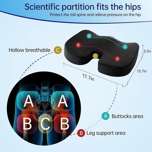 Seat Cushion Gel Enhanced Seat Cushion Office Chair Cushions Car Seat Cushion Cushion for Tailbone Pain Office Chair Car Seat Cushion Sciatica & Back Pain Relief (Black+Gel) in Saudi Arabia
