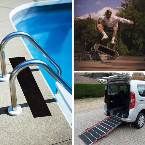 Heavy Duty Anti Slip Tape, 4 Inch x 35Ft Black Grip Tape for Stairs Outdoor Waterproof Non Skid Safety Walk Abrasive Adhesive Tape for Outdoor Indoor Stairs Steps Ramps Treads Floors Boats Skateboard in Saudi Arabia