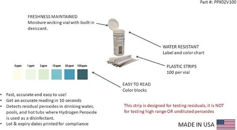 Hydrogen Peroxide H2O2 Test Strips, Low Level, 0-100 ppm [Vial of 100 Strips] in Saudi Arabia