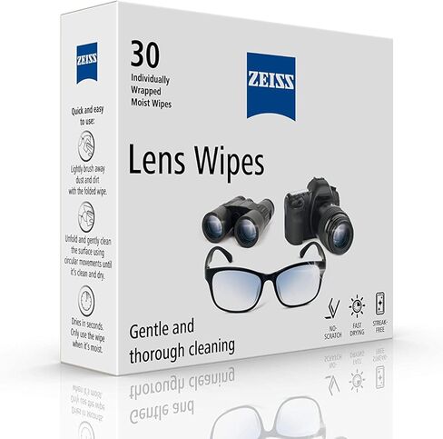 مناديل تنظيف عدسات ZEISS، مناديل مبللة مسبقًا، مغلفة بشكل فردي للزجاج المطلي على المناظير والنظارات والنظارات الشمسية وعدسات الكاميرا والمناظير، 30 قطعة in Saudi Arabia