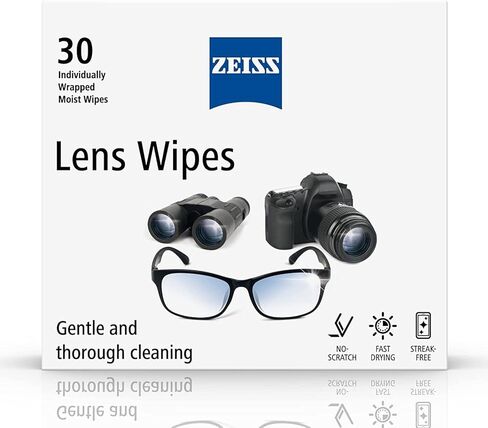 مناديل تنظيف عدسات ZEISS، مناديل مبللة مسبقًا، مغلفة بشكل فردي للزجاج المطلي على المناظير والنظارات والنظارات الشمسية وعدسات الكاميرا والمناظير، 30 قطعة in Saudi Arabia