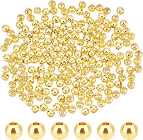 PH PandaHall 300PCS 18k Gold Plated Round Beads, 5 Sizes Smooth Long-Lasting Spacer Beads Metal Round Beads Brass Loose Beads for DIY Bracelet Necklace Earring Jewelry Making, 2/3/4/5/6mm in Saudi Arabia
