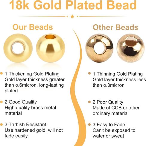 PH PandaHall 300PCS 18k Gold Plated Round Beads, 5 Sizes Smooth Long-Lasting Spacer Beads Metal Round Beads Brass Loose Beads for DIY Bracelet Necklace Earring Jewelry Making, 2/3/4/5/6mm in Saudi Arabia