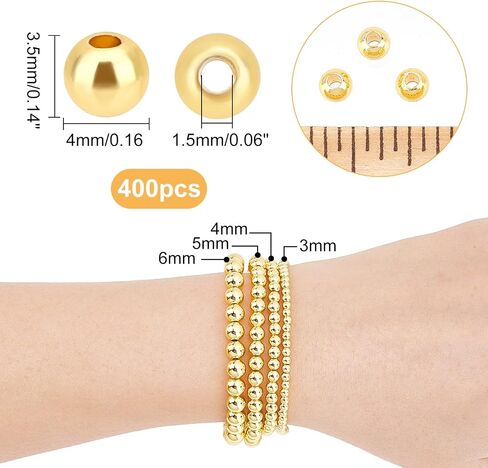 PH PandaHall 300PCS 18k Gold Plated Round Beads, 5 Sizes Smooth Long-Lasting Spacer Beads Metal Round Beads Brass Loose Beads for DIY Bracelet Necklace Earring Jewelry Making, 2/3/4/5/6mm in Saudi Arabia