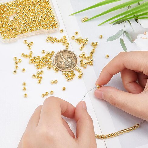 PH PandaHall 300PCS 18k Gold Plated Round Beads, 5 Sizes Smooth Long-Lasting Spacer Beads Metal Round Beads Brass Loose Beads for DIY Bracelet Necklace Earring Jewelry Making, 2/3/4/5/6mm in Saudi Arabia