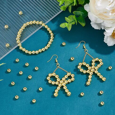 PH PandaHall 300PCS 18k Gold Plated Round Beads, 5 Sizes Smooth Long-Lasting Spacer Beads Metal Round Beads Brass Loose Beads for DIY Bracelet Necklace Earring Jewelry Making, 2/3/4/5/6mm in Saudi Arabia