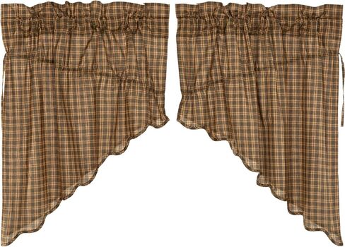 VHC Brands Cedar Ridge Bordered or Scalloped Window Treatment Curtain, Valance, Panel, Tiers, Door Panel, Swag Sets, Asstd. Sizes, Styles (Valance 16x60, Cedar Green Patchwork) in Saudi Arabia