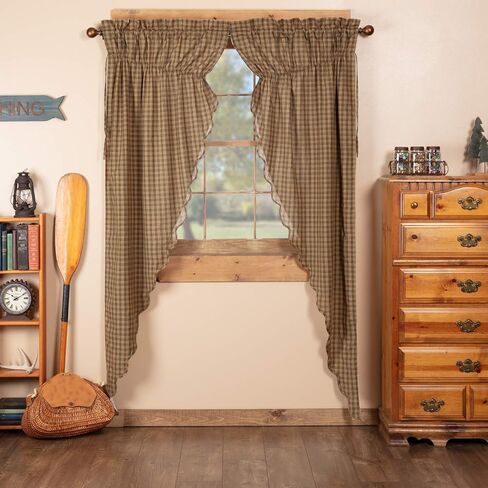 VHC Brands Cedar Ridge Bordered or Scalloped Window Treatment Curtain, Valance, Panel, Tiers, Door Panel, Swag Sets, Asstd. Sizes, Styles (Valance 16x60, Cedar Green Patchwork) in Saudi Arabia