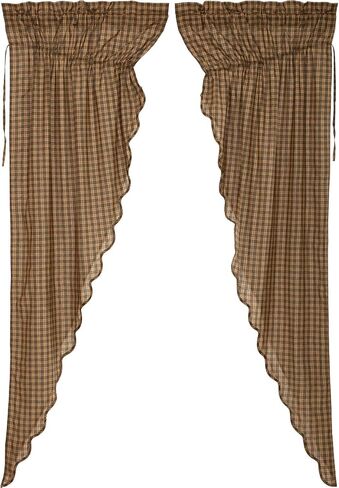 VHC Brands Cedar Ridge Bordered or Scalloped Window Treatment Curtain, Valance, Panel, Tiers, Door Panel, Swag Sets, Asstd. Sizes, Styles (Valance 16x60, Cedar Green Patchwork) in Saudi Arabia