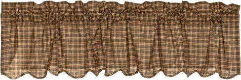 VHC Brands Cedar Ridge Bordered or Scalloped Window Treatment Curtain, Valance, Panel, Tiers, Door Panel, Swag Sets, Asstd. Sizes, Styles (Valance 16x60, Cedar Green Patchwork) in Saudi Arabia
