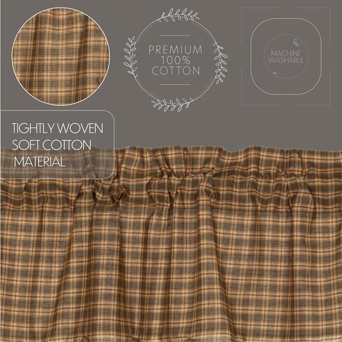 VHC Brands Cedar Ridge Bordered or Scalloped Window Treatment Curtain, Valance, Panel, Tiers, Door Panel, Swag Sets, Asstd. Sizes, Styles (Valance 16x60, Cedar Green Patchwork) in Saudi Arabia