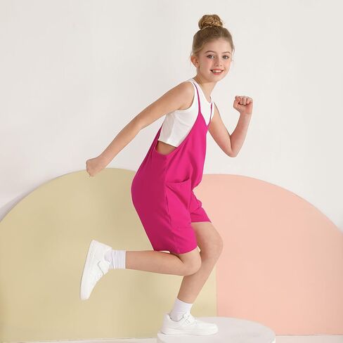 Weixinbuy Girls' Jumpsuits & Rompers Summer Clothes Sleeveless Spaghetti Strap Loose Kids Shorts Overalls with Big Pockets in Kuwait