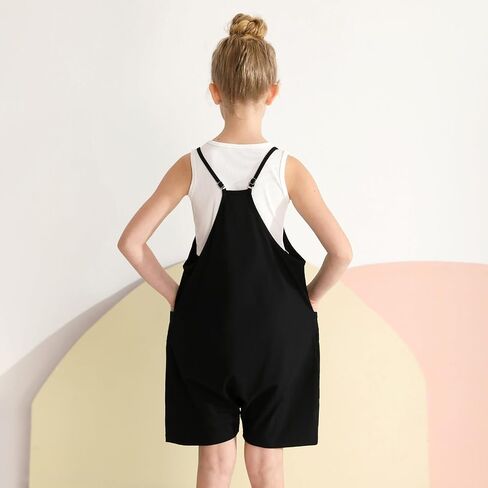 Weixinbuy Girls' Jumpsuits & Rompers Summer Clothes Sleeveless Spaghetti Strap Loose Kids Shorts Overalls with Big Pockets in Saudi Arabia
